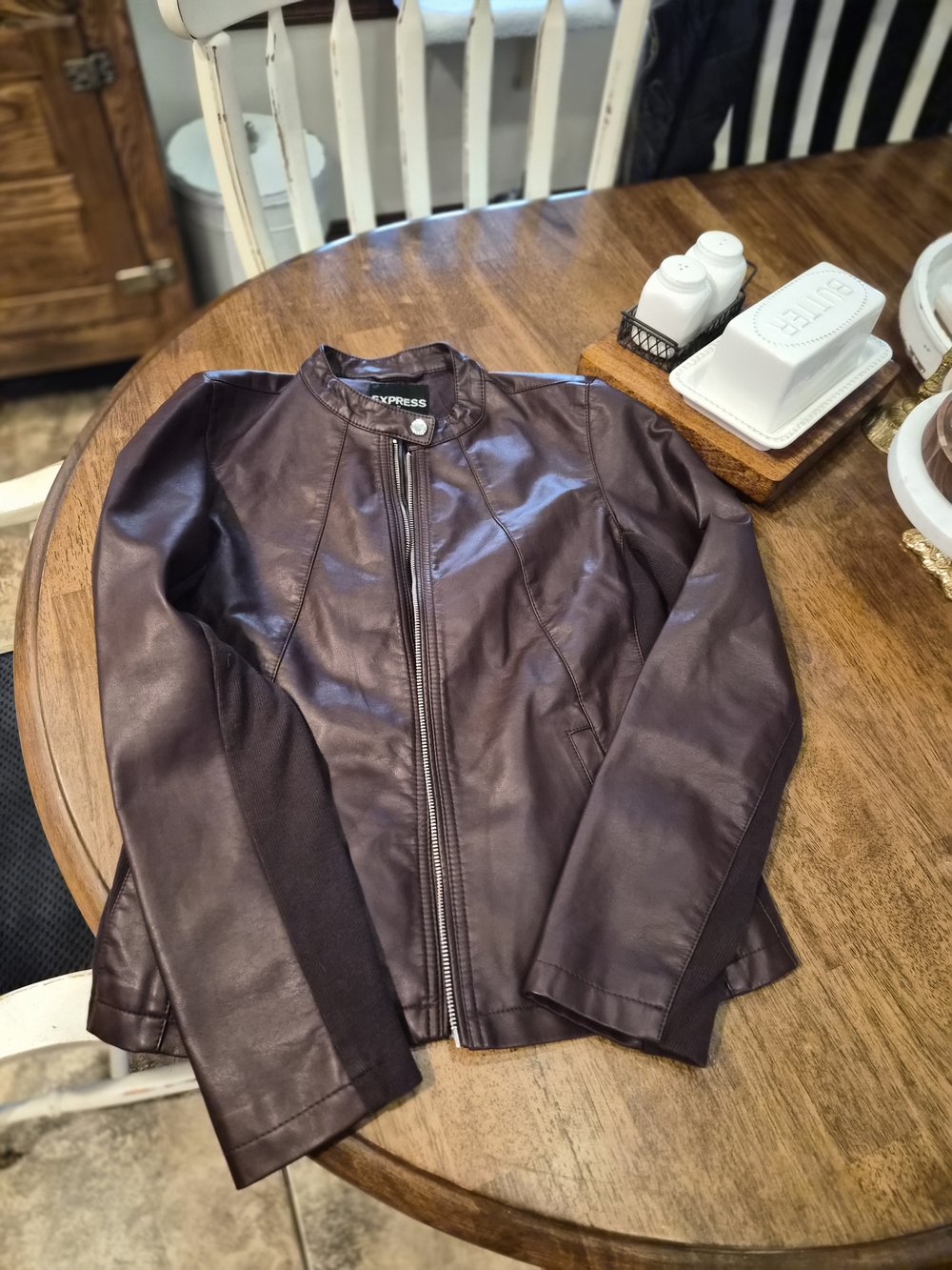 Express Women's Dark Brown Faux Leather Jacket